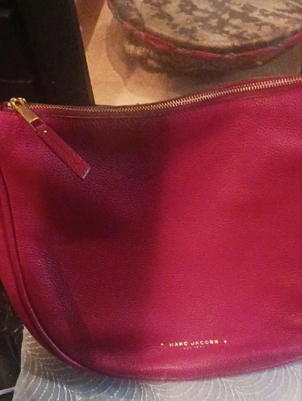Marc Jacobs Pebbled Leather Hobo in Berry with Gold Hardware